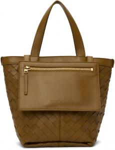 Коричневая маленькая сумка-тоут с откидной крышкой Bottega Veneta
