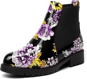 Женские повседневные офисные ботильоны MERRORI с эластичной вставкой, круглый носок, массивный низкий каблук, 1 дюйм, Purple Flower