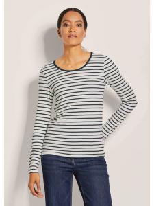 MADELEINE Короткая футболка с круглым вырезом, кремового/темно-синего цвета