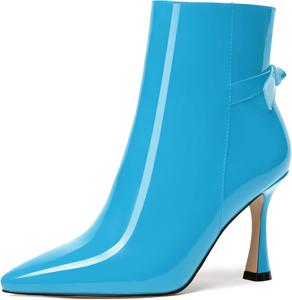 Женские ботильоны FEMSTEP с заостренным носком, повседневные, лакированные, для свиданий, на молнии, на высоком каблуке 3,3 дюйма, Sky Blue