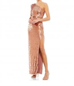 Медное вечернее платье с одним рукавом и пайетками Mac Duggal