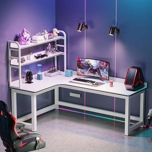 Угловой игровой стол для двоих Zhenyanxuan, 160x100 см, с полкой, белая рама + теплый белый столешница (левый угол + полка)