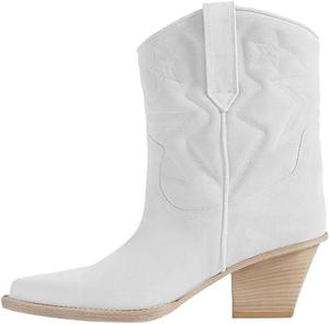 Женские ботильоны FYS с острым носком, на низком каблуке с грубой подошвой, ковбойского стиля, повседневные ботинки челси на все сезоны, размеры 4-16 США, White