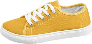 Женские повседневные кеды из ткани Модные универсальные ботинки на шнуровке Комфортные плоские дышащие для повседневной носки Generic, Yellow