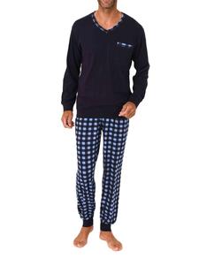 NORMANN Пижамный комплект с длинными рукавами и манжетами, а также клетчатые трикотажные пижамные штаны темно-синего цвета
