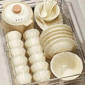 CERAMICS, набор из 43 предметов: 10 мисок для риса и супа с цветочным краем, цвет Light Yellow Lace, в подарочной коробке