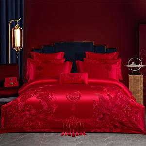 FUANNA Комплект постельного белья 6 предметов, простыня на резинке 180 см, пододеяльник 220x240 см, красный, сюжет "Дракон и Феникс"