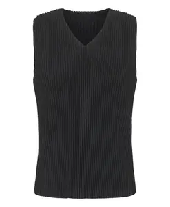 Черный плиссированный свитер без рукавов с V-образным вырезом Issey Miyake, черный