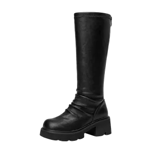 GUDIANFENGDU Высокие сапоги на каблуке 5 см женские - черные (с флисовой подкладкой), цвет Black (Fleece-Lined)