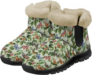 Женские зимние ботинки Jeiento Butterfly с мехом, пушистые, утепленные, удобные для зимы, Green Butterfly Flower