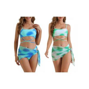 Женский купальник бикини с регулируемыми лямками и сетчатой юбкой Inspire Chic, Blue Green