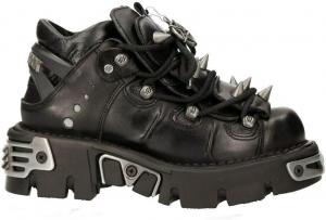 Кожаные ботинки New Rock унисекс 110-S1 Reactor черного цвета в стиле рок/гот/эмо с шипами, низкие, до щиколотки