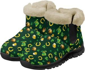 Зимние ботинки UNICEU для женщин с теплой искусственной меховой подкладкой, мягкие уютные пушистые ботильоны, рождественские снежные ботинки, St Patrick Day Green Leaf Beer