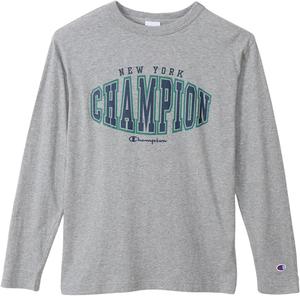 Мужская футболка с длинным рукавом Champion, круглый вырез, 100% хлопок, производство США, графический логотип, базовая модель, C3-Y420, серый