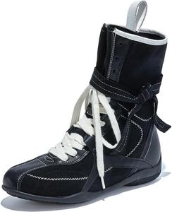 Женские боксерские ботинки замшевые на шнуровке высокие тренировочные боевые ботинки мотоциклетные ботильоны для езды Generic, Black