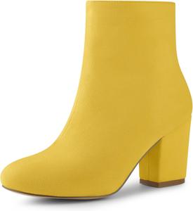 Женские ботильоны Allegra K с круглым носком и массивным каблуком, Yellow