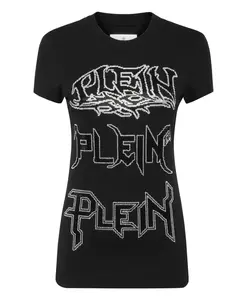 Футболка с круглым вырезом, чистый крой, кристалл Philipp Plein, черный