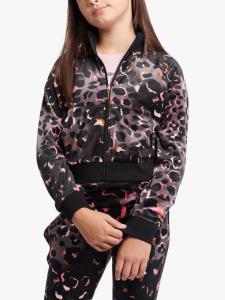 Детская куртка на молнии из велюра с леопардовым принтом Juicy Couture, Black/Multi