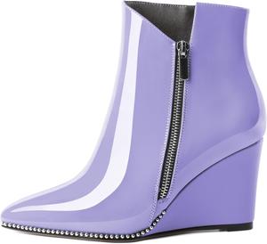 Женские ботильоны на танкетке Zamikoo с вырезом V, серебристой отделкой бусинами, танкетка Chelsea, на молнии сбоку, из лакированной кожи, для женщин, 3,5 дюйма