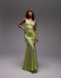 Платье миди с подолом годе из смешанной ткани премиум-класса Topshop цвета лайма