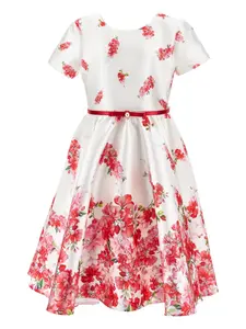 Платье с поясом и цветочным принтом Monnalisa, белый
