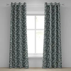 Штора на люверсах ABAKUHAUS Листья, фон в крапинку с рисунком листвы и черными полосками - Природа, декоративные двухпанельные шторы, 280 см x 175 см, светло-зеленый, сине-серый