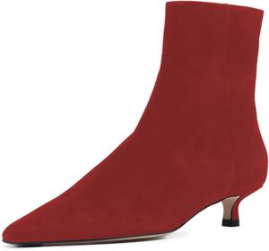 Женские закрытые ботильоны FOWT с заостренным носком, боковой молнией, низким каблуком, однотонные, осенние, повседневные, для работы, вечеринок, для платья, размеры US 4-16, Red