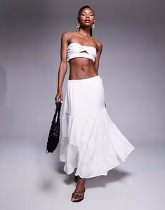 Укороченный топ-бандо Princess Polly с закрученным спереди и многослойная юбка макси белого цвета