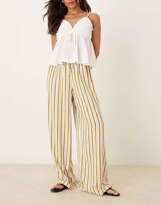 Брюки из льняной смеси в тонкую оливковую полоску Asos Design