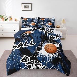 Erosebridal Комплект постельного белья King Size с баскетбольным принтом в сине-черной гамме, спортивный дизайн с граффити, Orange Blue