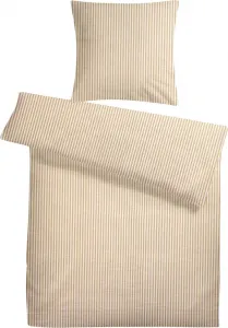 Постельное белье из сирсакера 155x220, бежевое, полосатое, летнее, пододеяльник в полоску 155 x 220, не требует глажки Carpe Sonno