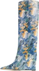 Женские ботфорты FSJ на клиновидном высоком каблуке, заостренный носок, высокие до бедра, удобные, с толстым высоким каблуком, модные, праздничные, до колена, размеры 4-15 US, Painting