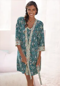 Кимоно LASCANA с цветочным принтом по всей поверхности, цвет Rauchblau-Ecru