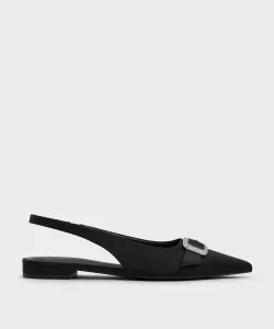 Атласные балетки с пряжкой и кристаллами на пятке Charles & Keith, цвет Blacktextured