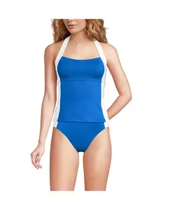 Женский топ-танкини с бретелькой через шею со швом Lands' End, синий