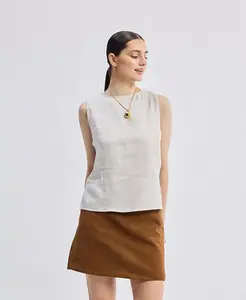 Женский топ с вырезом-лодочкой из клетчатого льна Reistor, коричневый/бежевый