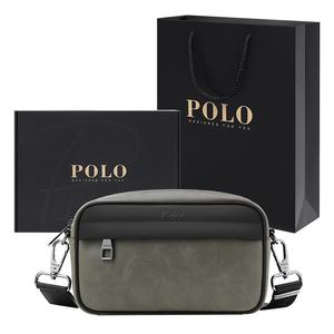 Синтетическая кожаная сумка через плечо среднего размера мужская серо-зеленая и черная POLO, серо-зеленый (Модель 2)