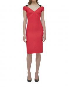 Платье-футляр из эластичной ткани с V-образным вырезом красного цвета Yigal Azrouel