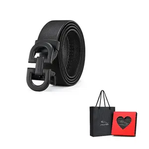 JAGUAR Повседневный мужской кожаный ремень с автоматической пряжкой, Black