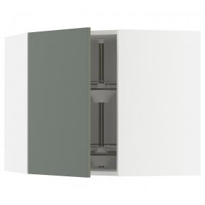 Угловой настенный шкаф с вращающимися полками, белый/матовый серо-зеленый Nickebo, 68x60 см. IKEA Metod