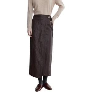 Кожаная длинная юбка Women's ELLE, coffee