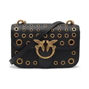 Кожаная сумка-мессенджер Love Bell мини из шелка теленка + Pinko, черный