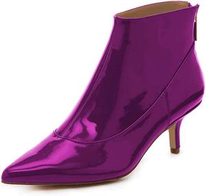Женские низкие ботильоны FSJ с каблуком kitten, модные туфли с заостренным носком из лакированной кожи, удобная обувь с задней молнией, размеры 4-15 США, Magenta