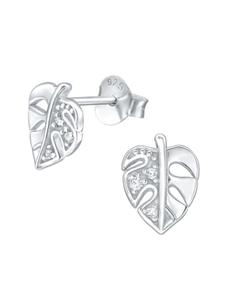 Alexander York Серьги-гвоздики в виде листьев монстеры из серебра 925 пробы, комплект из 2 штук