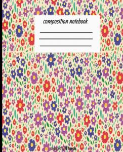 Composition Notebook: flowers Pattern on Black and White Striped Background - 7.5" X 9.25" - Wide Ruled (Spanish Edition) (Independently published)