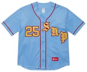 Бейсбольная майка Supreme Old English, светло-голубая