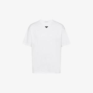 Хлопковая футболка с круглым вырезом и металлической бляшкой Prada, белый