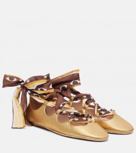 Балетки из кожи на шнуровке Farm Rio, золотой