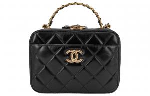 CHANEL Блестящая кожаная коробка-сумка через плечо трансформер косметичка большая женская черная