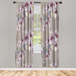 Шторы ABAKUHAUS с цветочным рисунком, комплект из 2 панелей для гостиной/спальни, акварельный стиль шебби-шик, натуральные лепестки цветов в нежных тонах, 150 см x 225 см, серо-розовый Abakuhaus